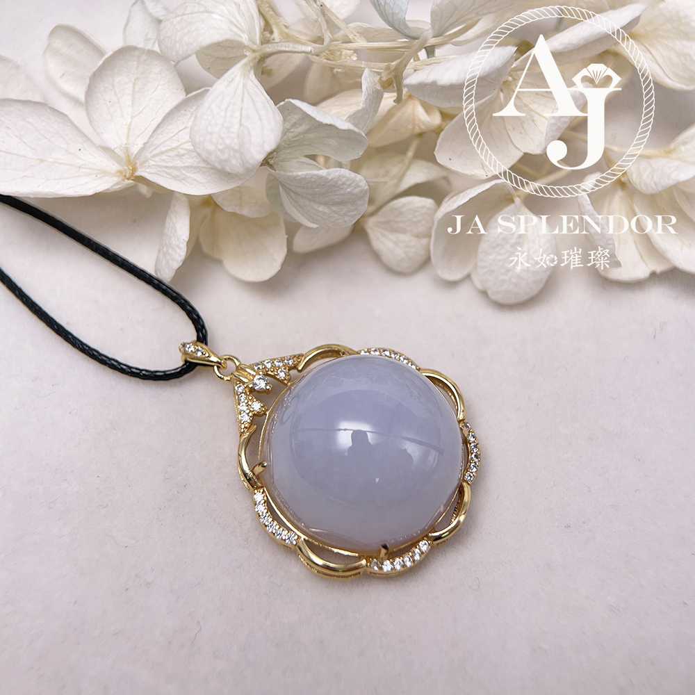 JNS-44 天然翡翠A 冰潤紫羅蘭大蛋面厚莊吊墜