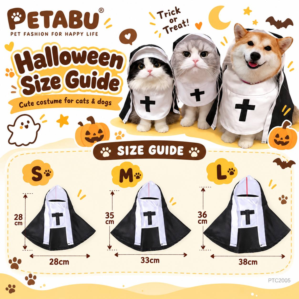 Petabu｜萬聖節搞鬼修女披肩斗篷貓衫狗衫｜貓狗變裝衣服 Halloween Pet Nun Costume PTC2005