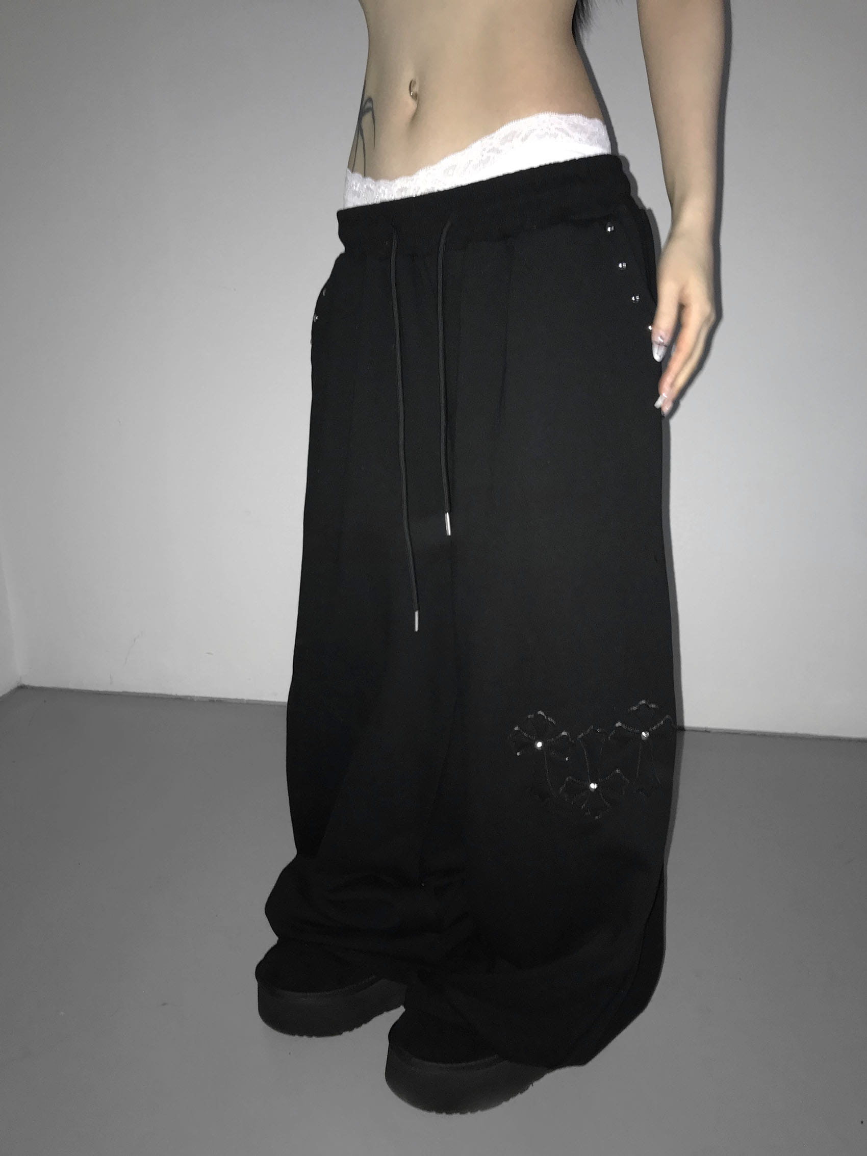 Studded Cross Wide Leg Sweatpants
