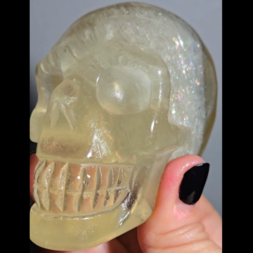 Citrine skull with rainbows and star flash asterism - C66