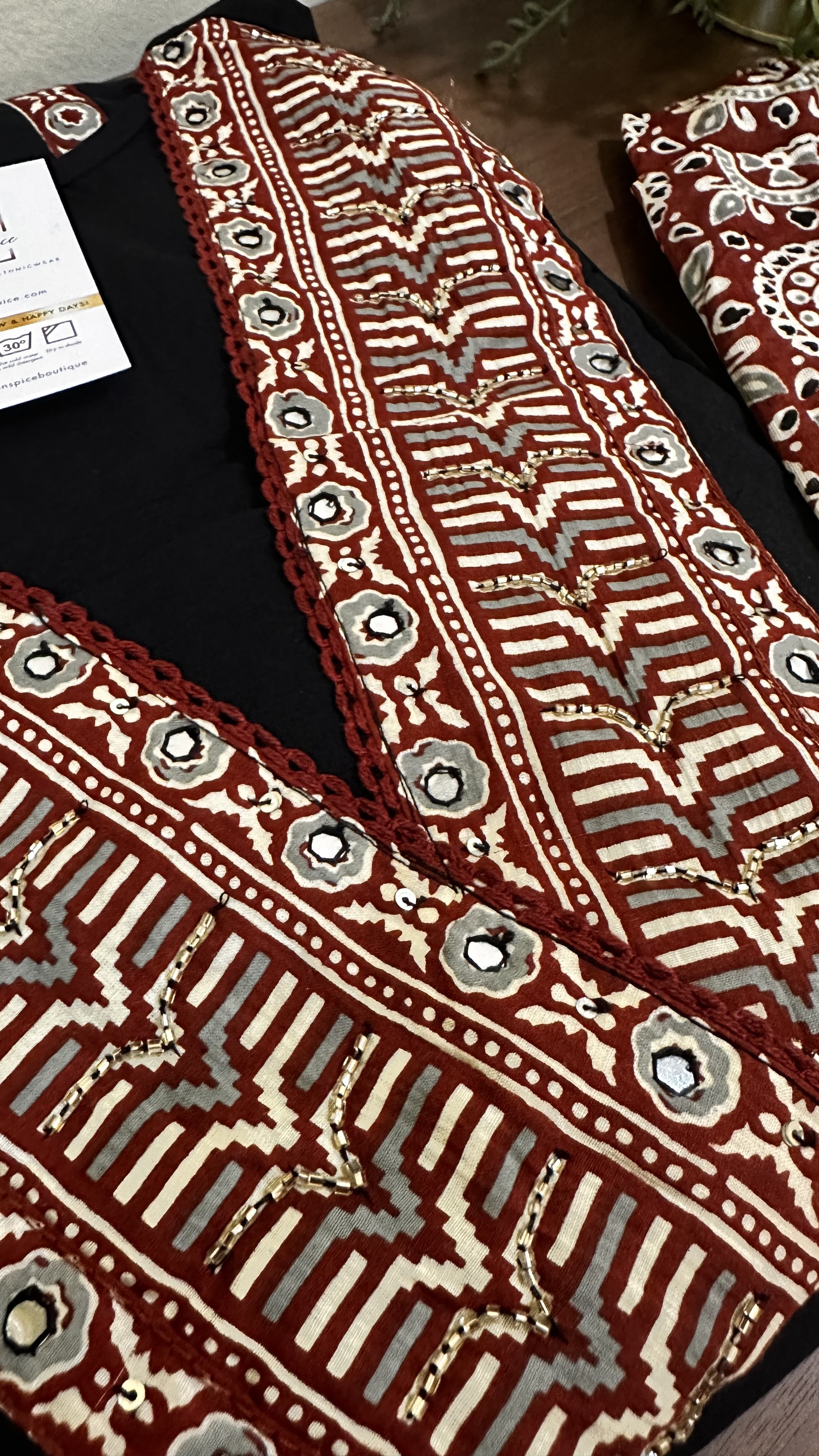 Black and deep red cotton Kurta set