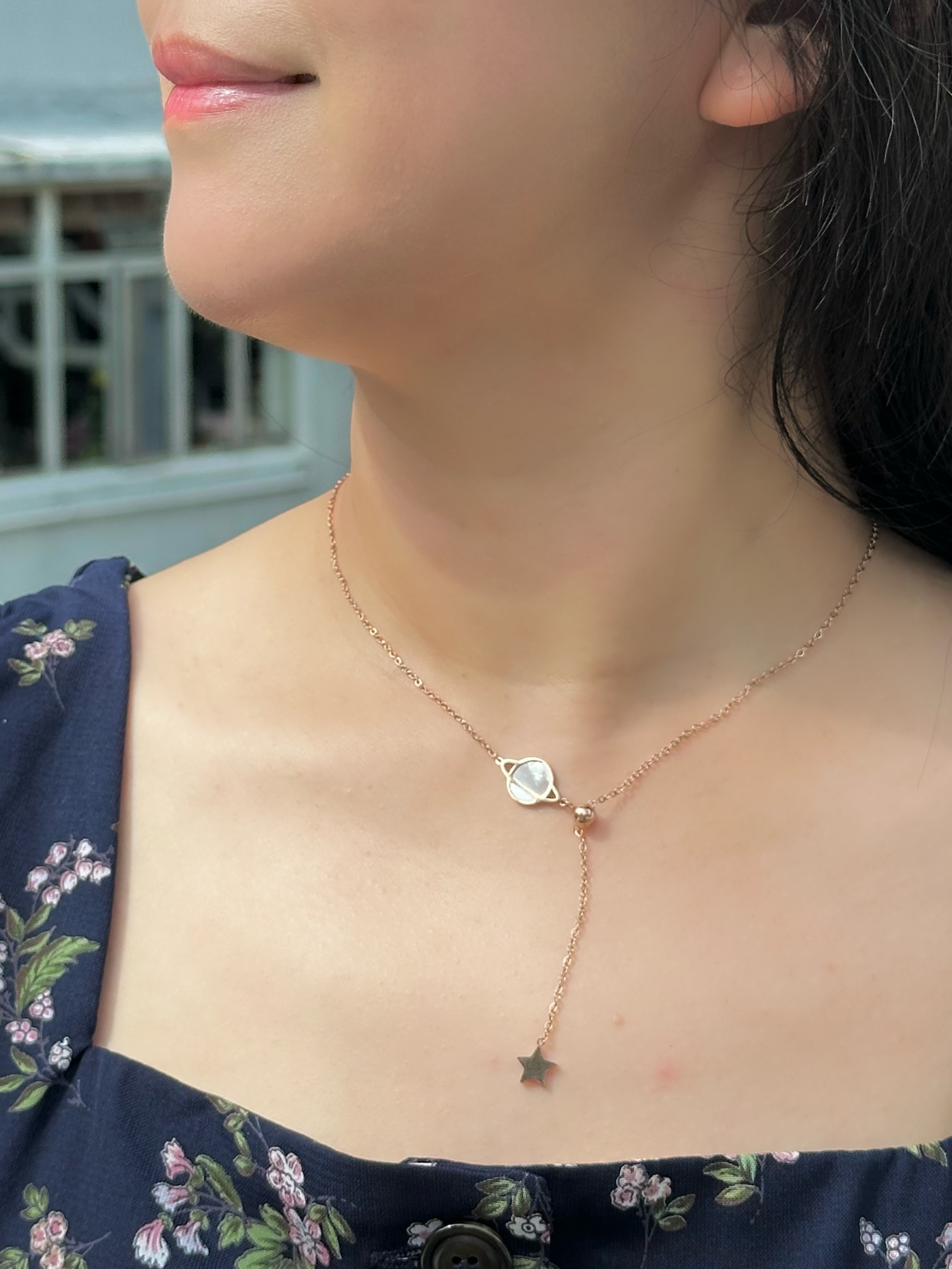 Rose gold planet stainless necklace