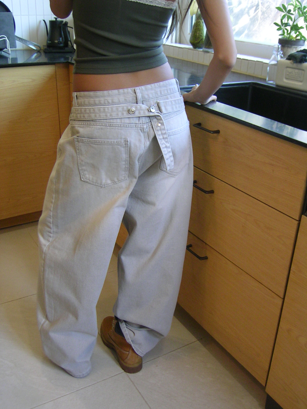 Mega Wide Backstrap Denim Pants 