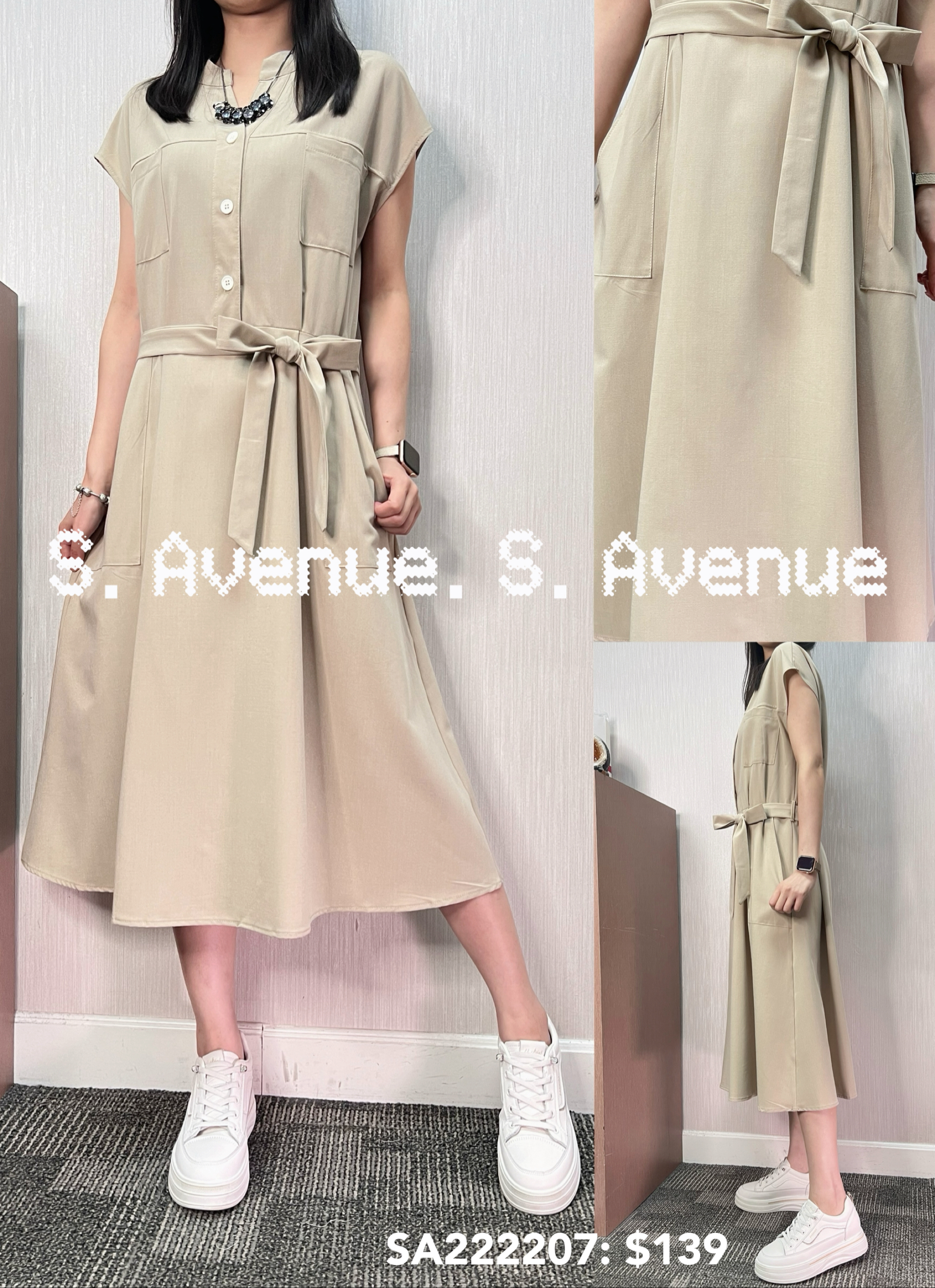 SA222207: 雞翼袖V領前有鈕綁結op