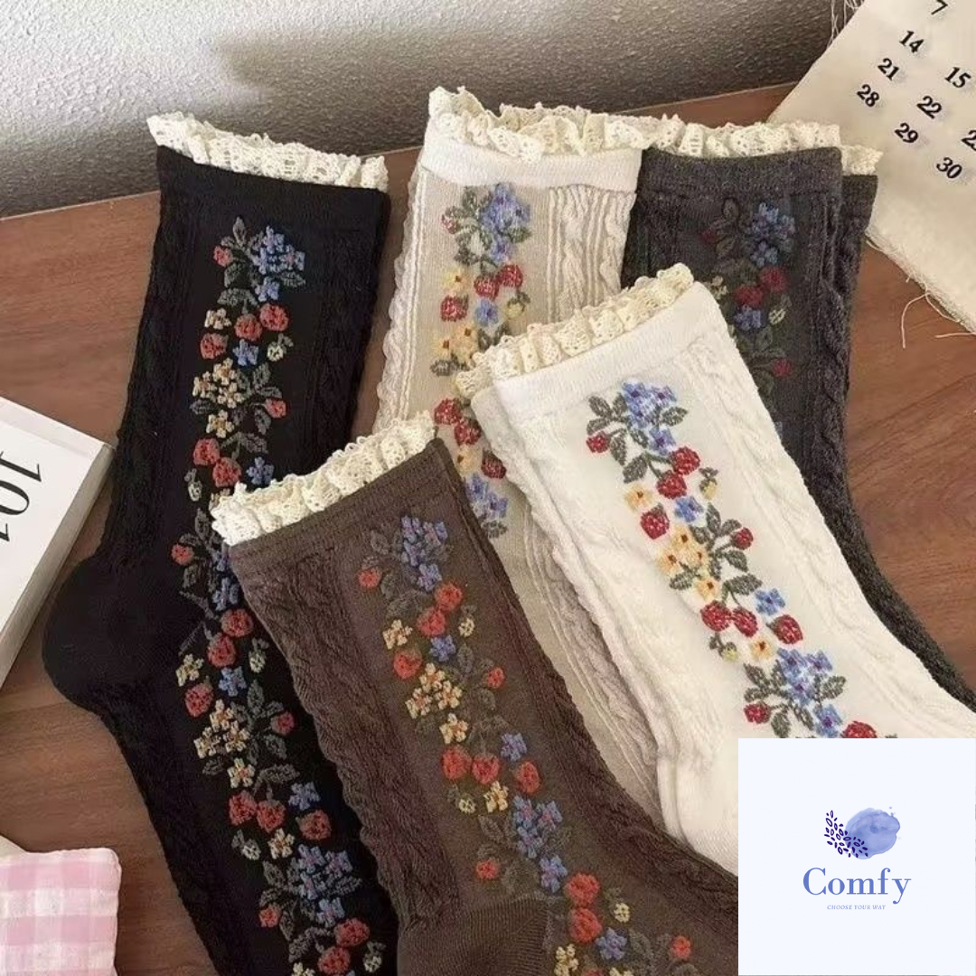 Comfy 莫奈花園喱士中筒襪