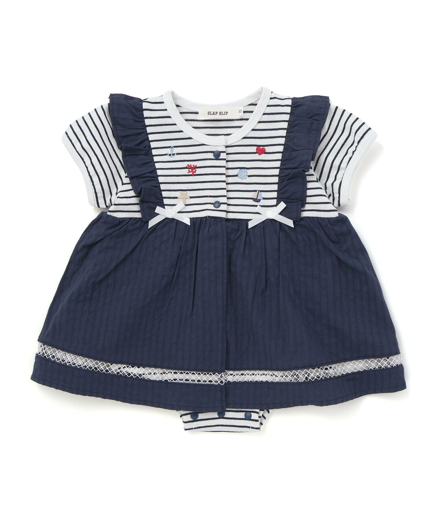 🇯🇵預訂 日本直送🇯🇵Slap Slip Baby兩色海洋風刺繡荷葉邊吊帶短袖包屁裙