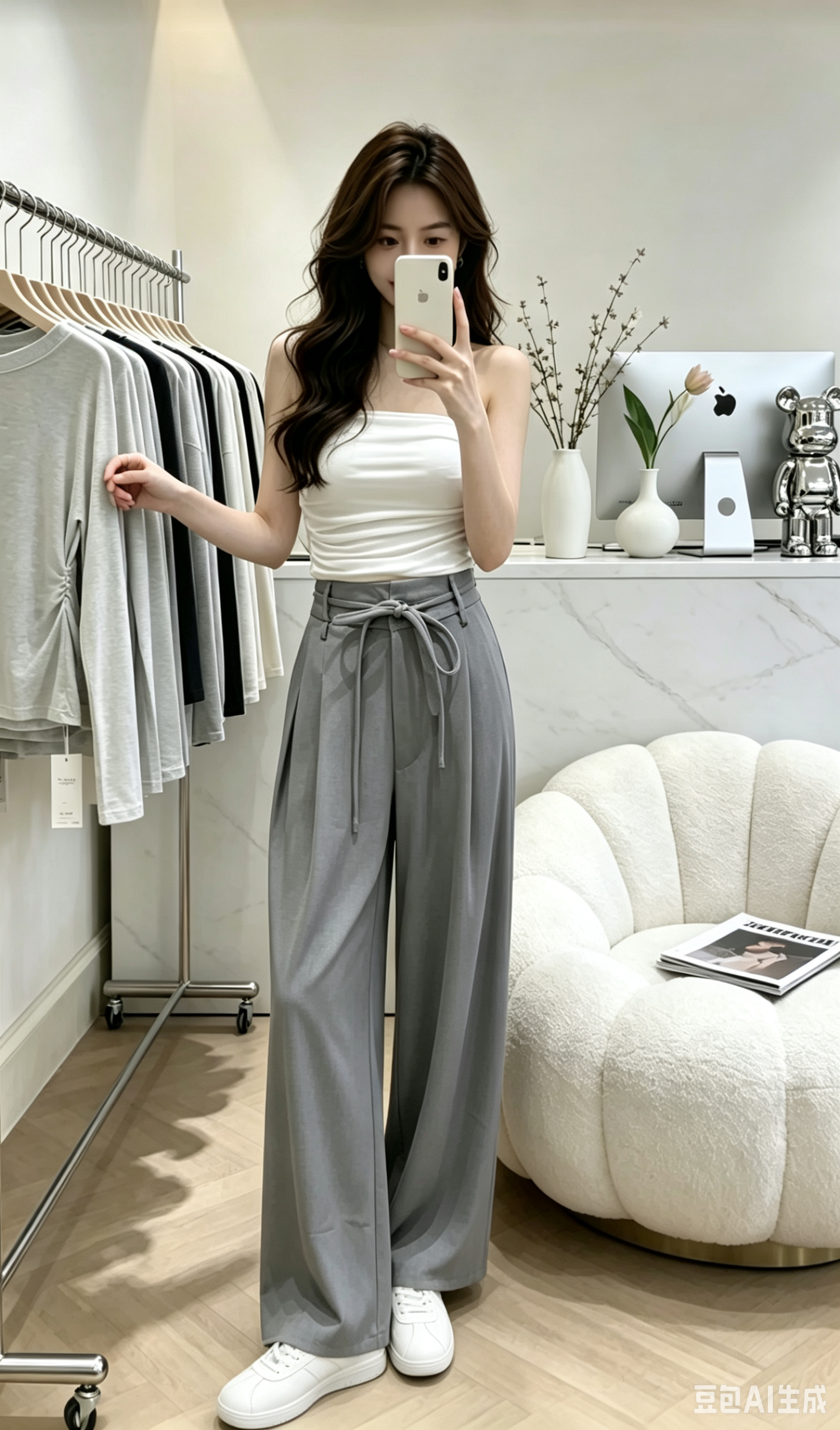 4459 Tie Waist 系带垂感阔腿西裤