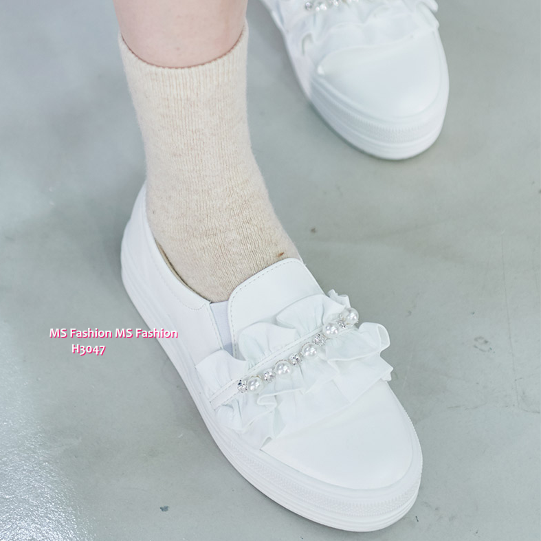 H3047 韓國🇰🇷厚底閃石ruffle slipon