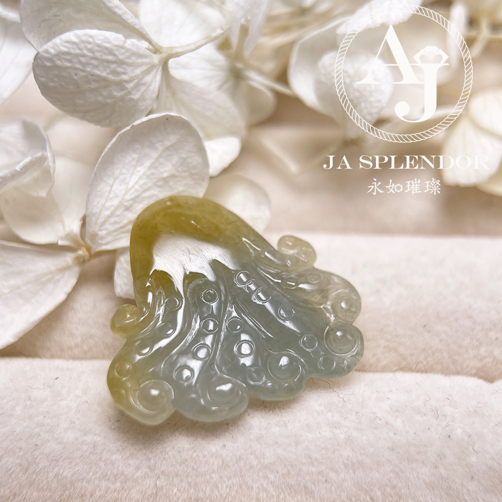 JN-3379 天然翡翠A玉-黃加藍八方來財八爪魚/章魚吊墜