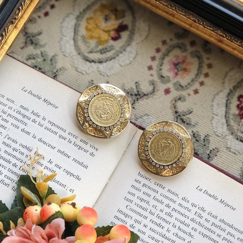 1980s Stylishly Framed Coin "Mexico 500 Pesos" Clip Earrings/Statement Coin Earrings(MT1877-8)