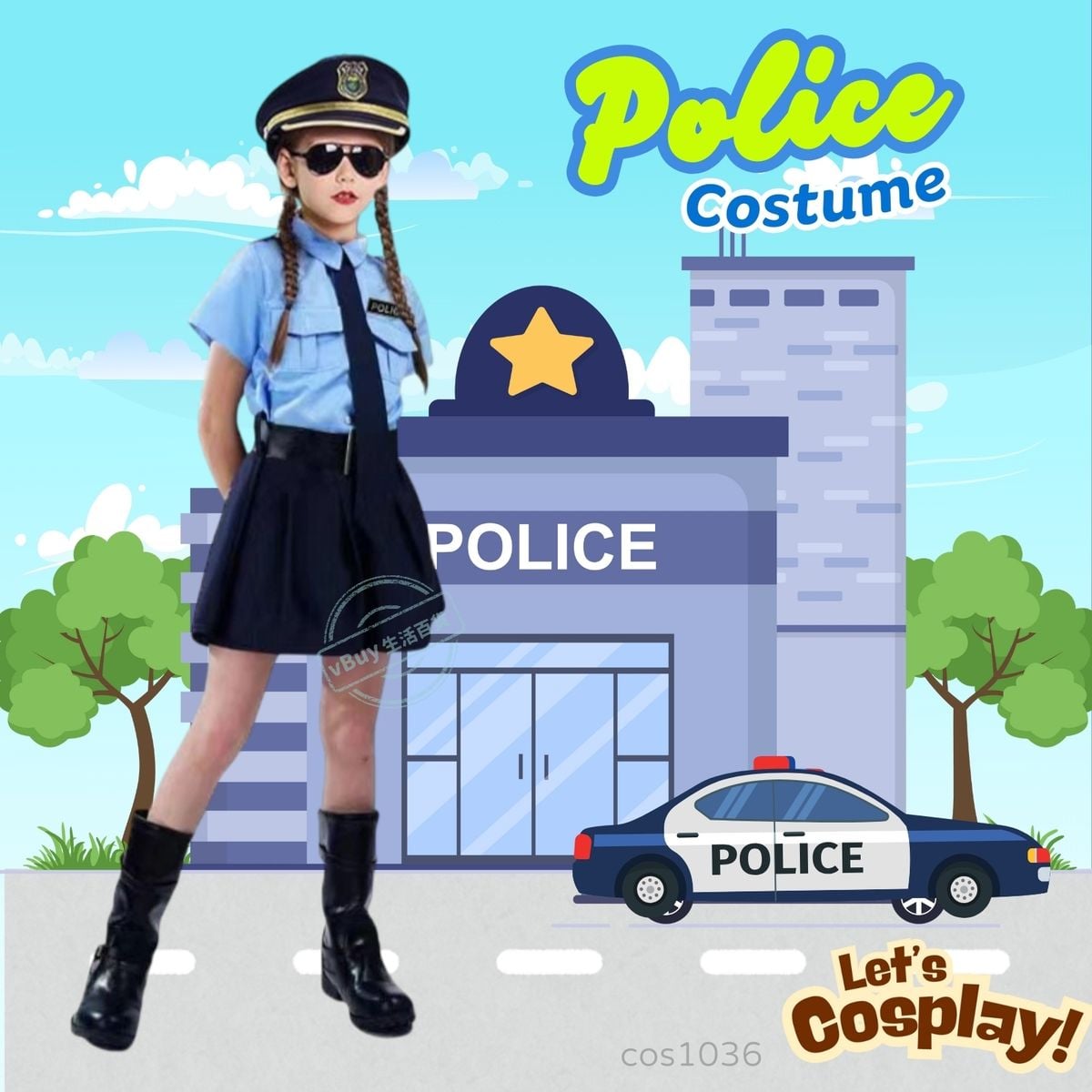 【兒童女童警察服裝扮演】 girl police cosplay costume 我的夢想工作衣服裝扮 故事角色衣服 兒童萬聖節衣服 cos1036 現貨