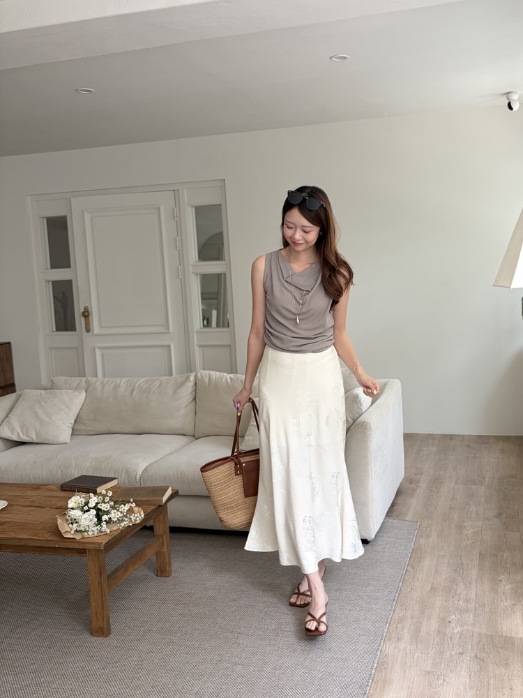 Draped Sleeveless Top (Dark Beige)