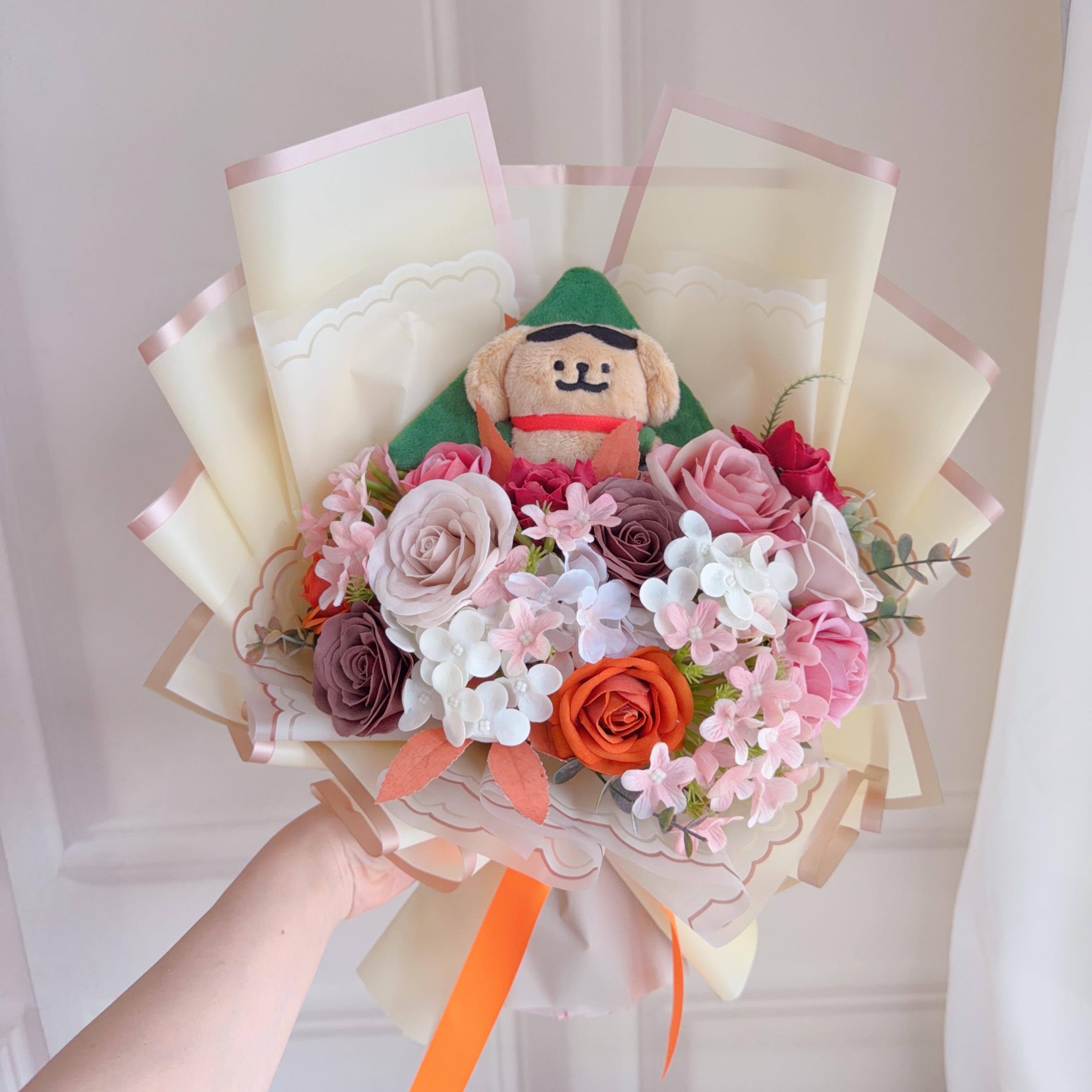 (現貨)線條小狗Maltese 小金毛花束
