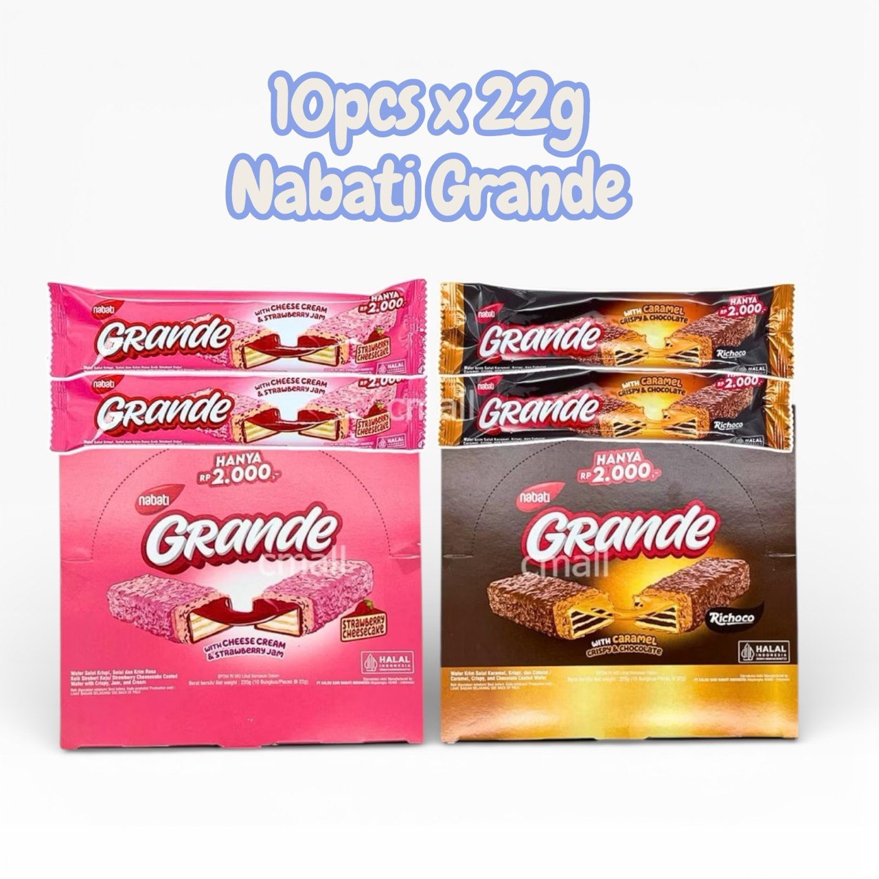 10pcs x 22g Nabati Grande jajan (strawberry with cheese cream / chocolate with caramel cream)