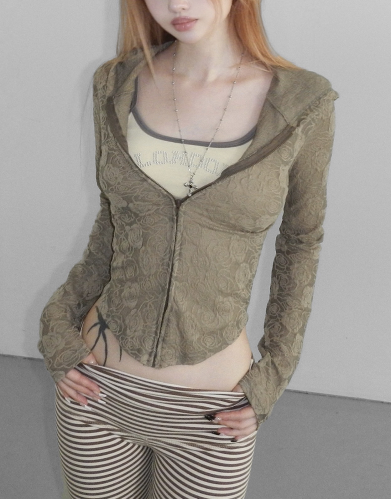 Floral Lace Zip-Up Hoodie