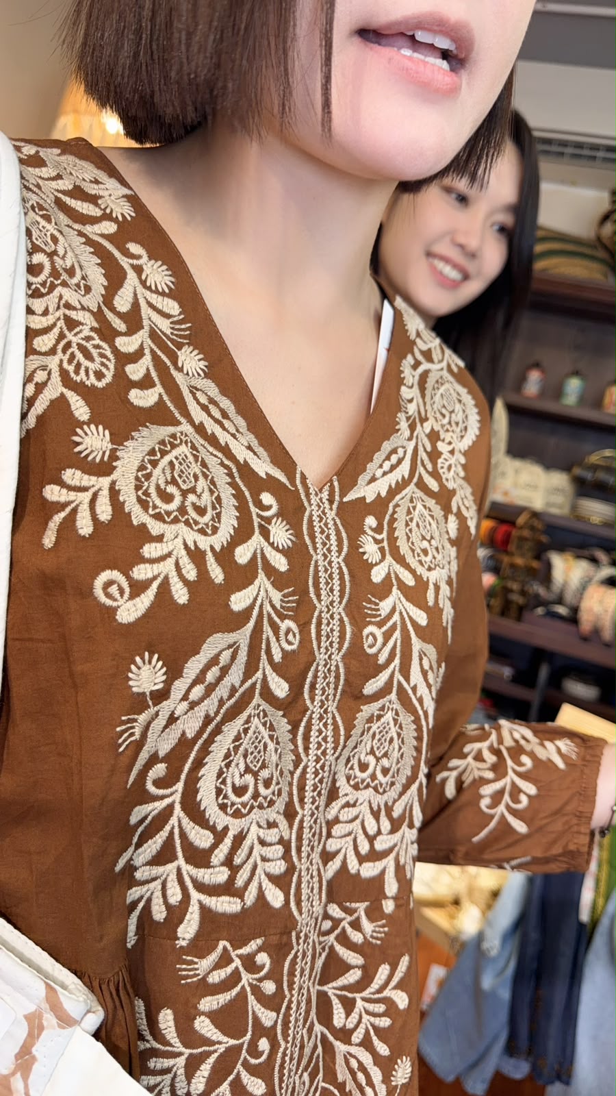 3524 Caramel Brown With Beige Emb Twisted Belt