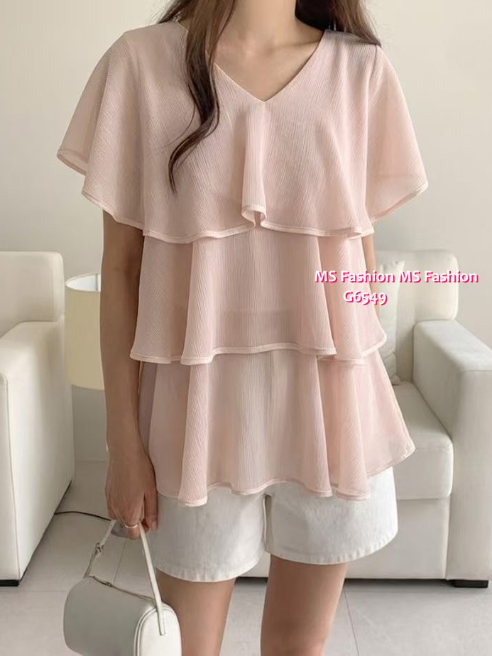 G6549 V領層層ruffle top