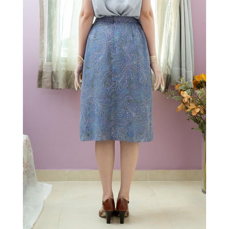 Vintage Japanese Blue Paisley Pattern Straight Pencil Skirt - Waist 28~32"(MT1606-59)