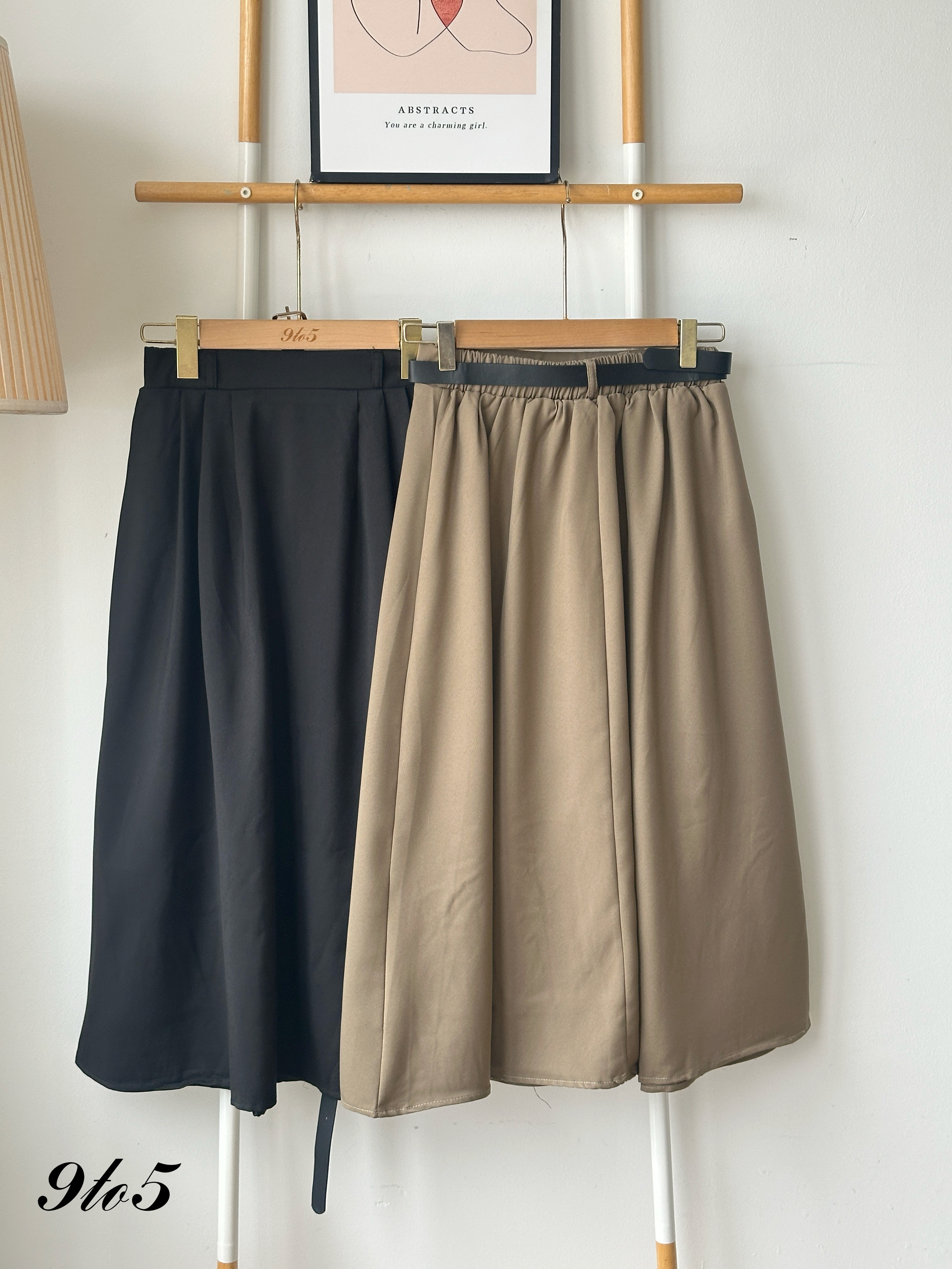 S1866 A Line Long Skirt - Black & Brown