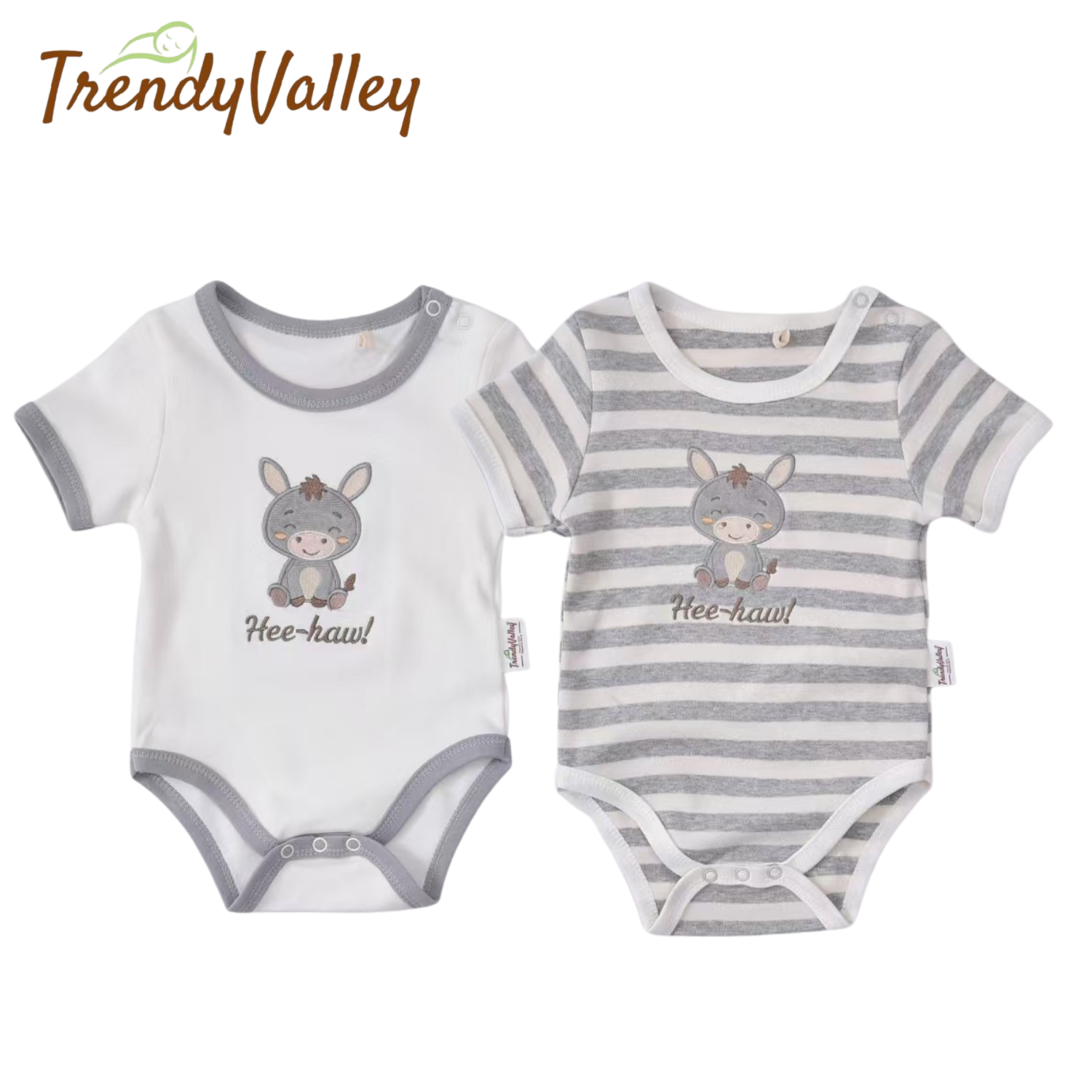 Trendyvalley Organic Cotton Short Sleeve Baby Romper ( Donkey Hee-Haw)