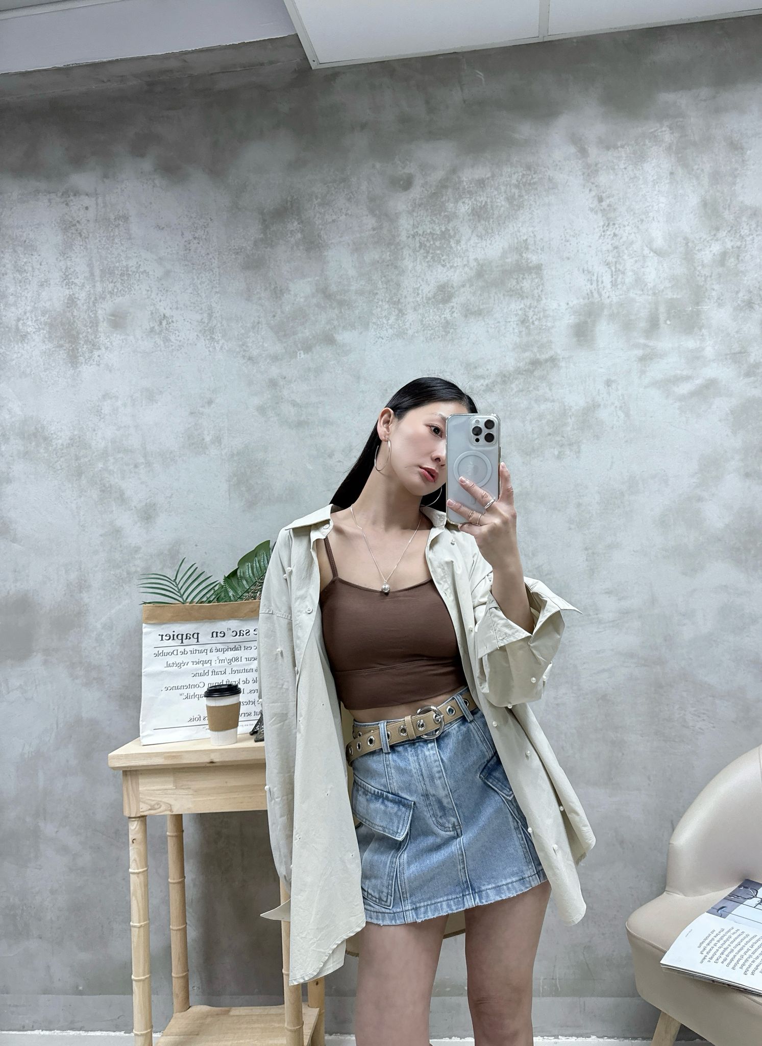 C16 雙袋牛仔裙褲