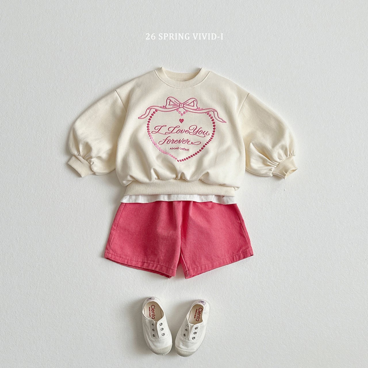 🌸預訂 韓國直送🌸🇰🇷VIVIDI三色永遠愛你心形刺繡泡泡袖喇叭褲上下套裝