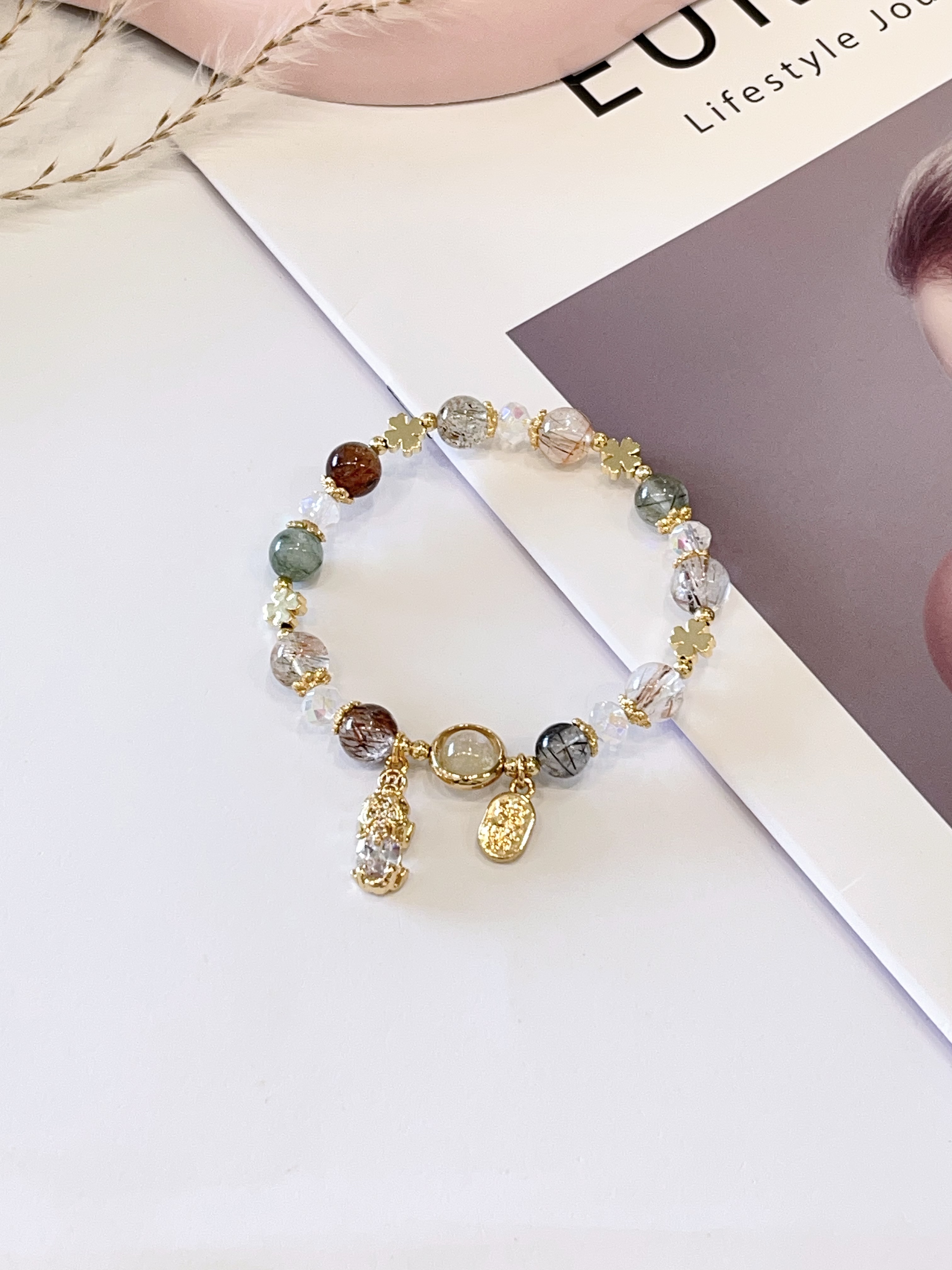 🌈 彩发晶多宝 × 貔貅手串 Multicolor Rutilated Quartz & Pixiu  | 8mm