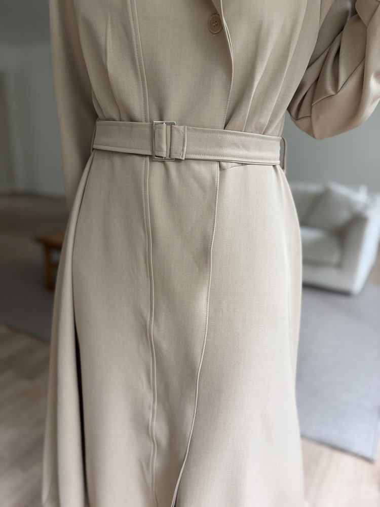 Classic Flared Trench Dress (Warm Beige)