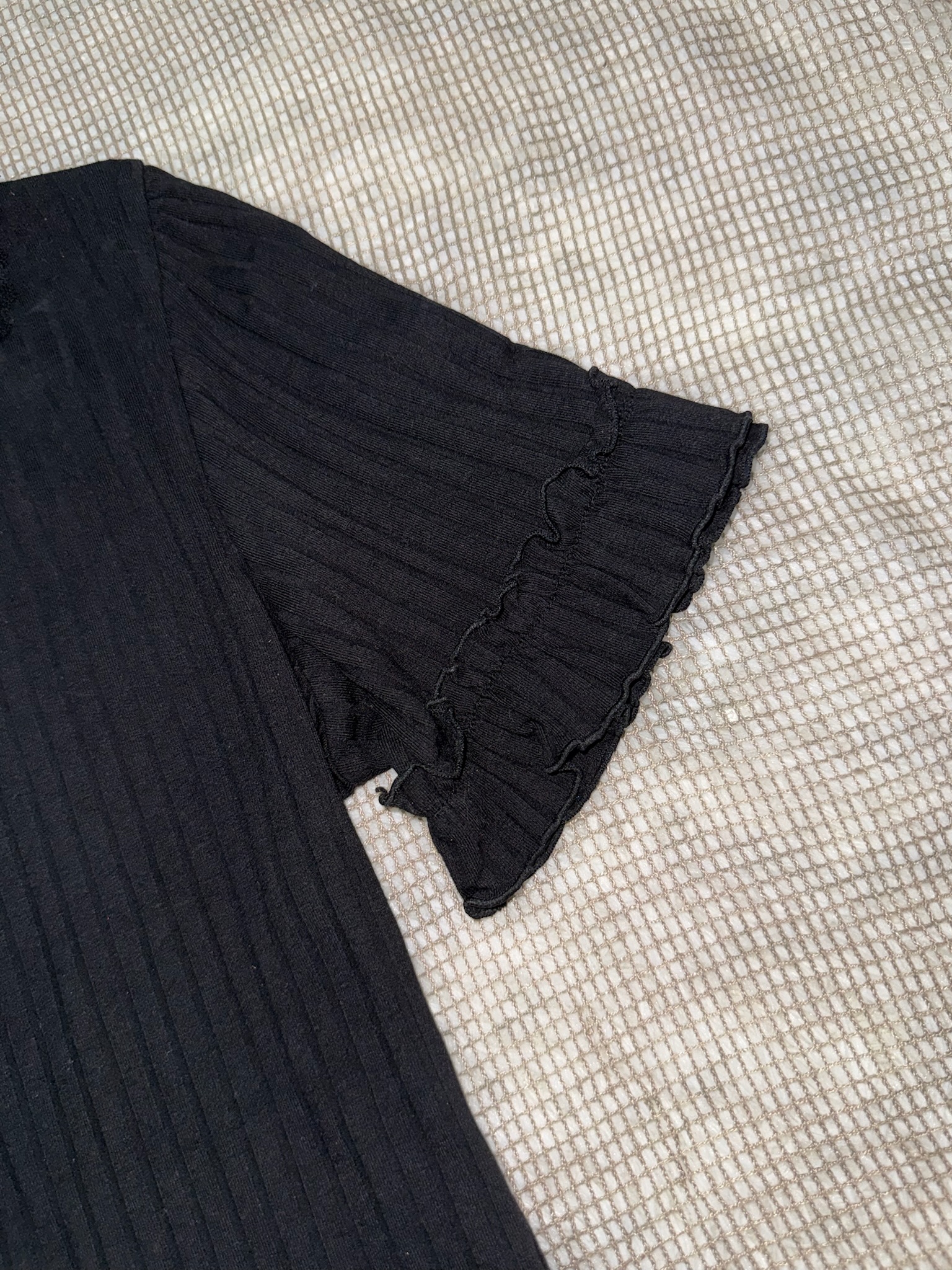 Axes Femme Ribbed Knit Top with Pearl & Bow Embellishments