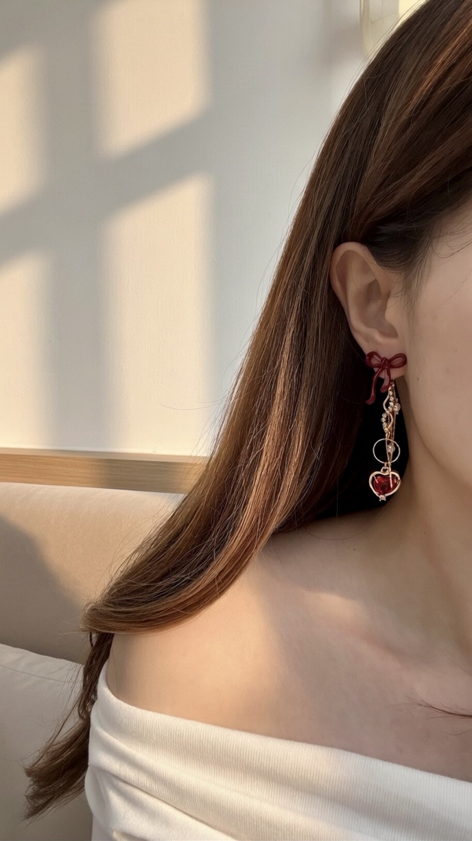 2way珍珠酒紅晶耳環❤️