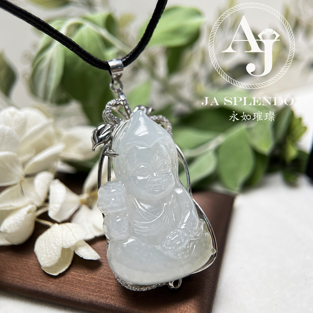 JNS-22 天然翡翠A玉 冰潤藏佛寶寶純銀吊墜