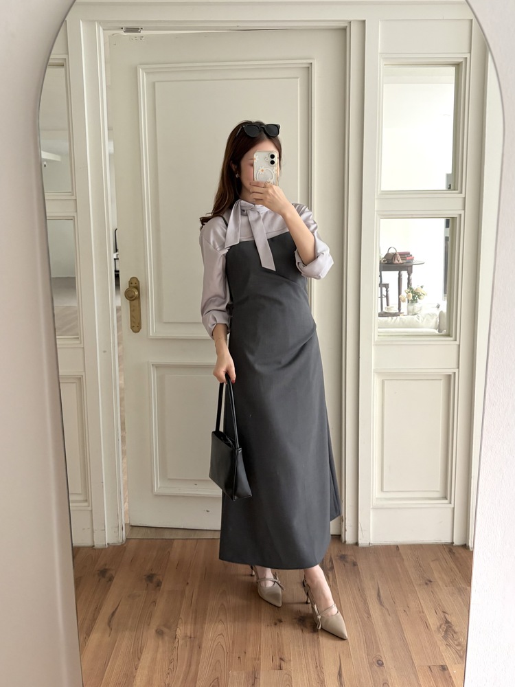 Gathered Adjustable Cami Dress (Grey)