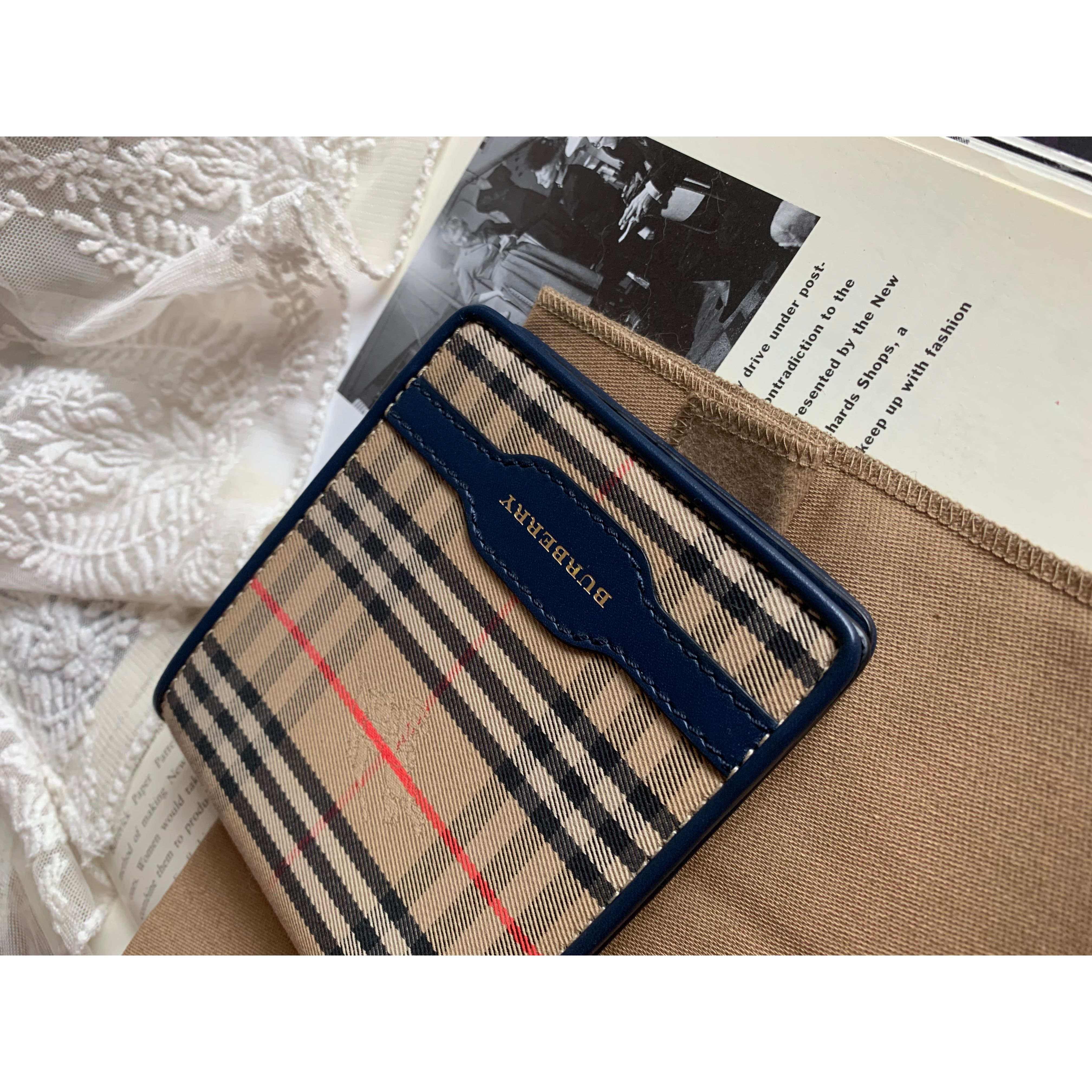 100%new 全新未使用品burberry beige monogram navy short wallet