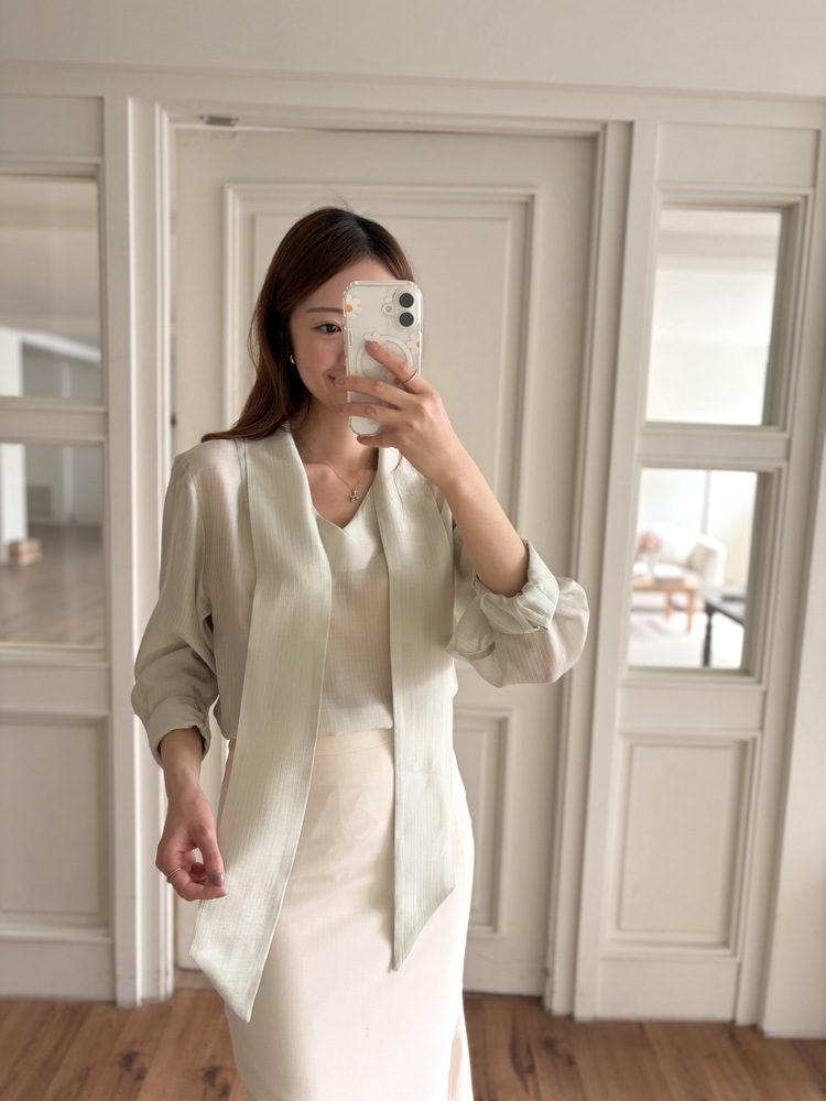 Aurelie Scarf-Tie Blouse (Mint)