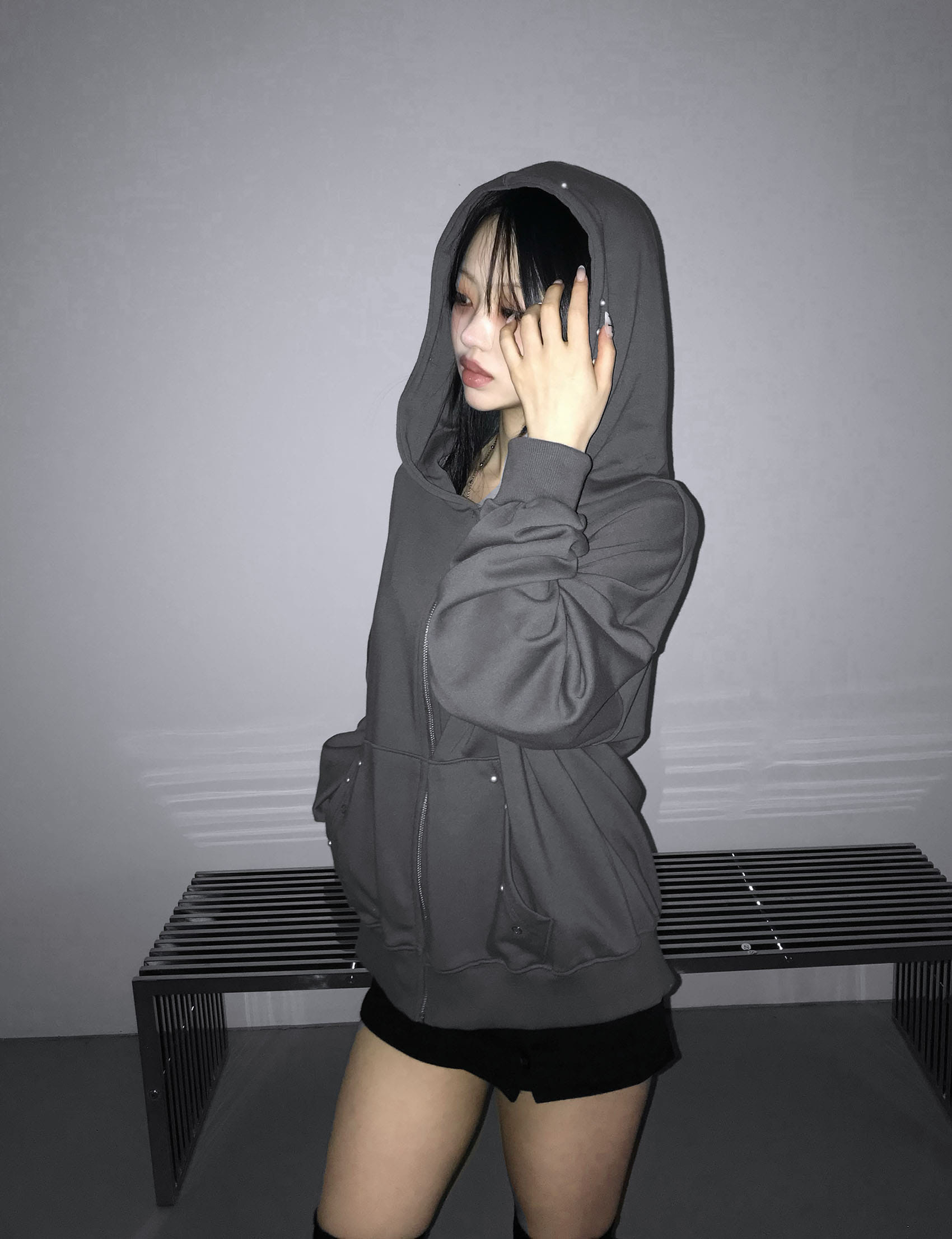 Cotton Studded Zip Hoodie