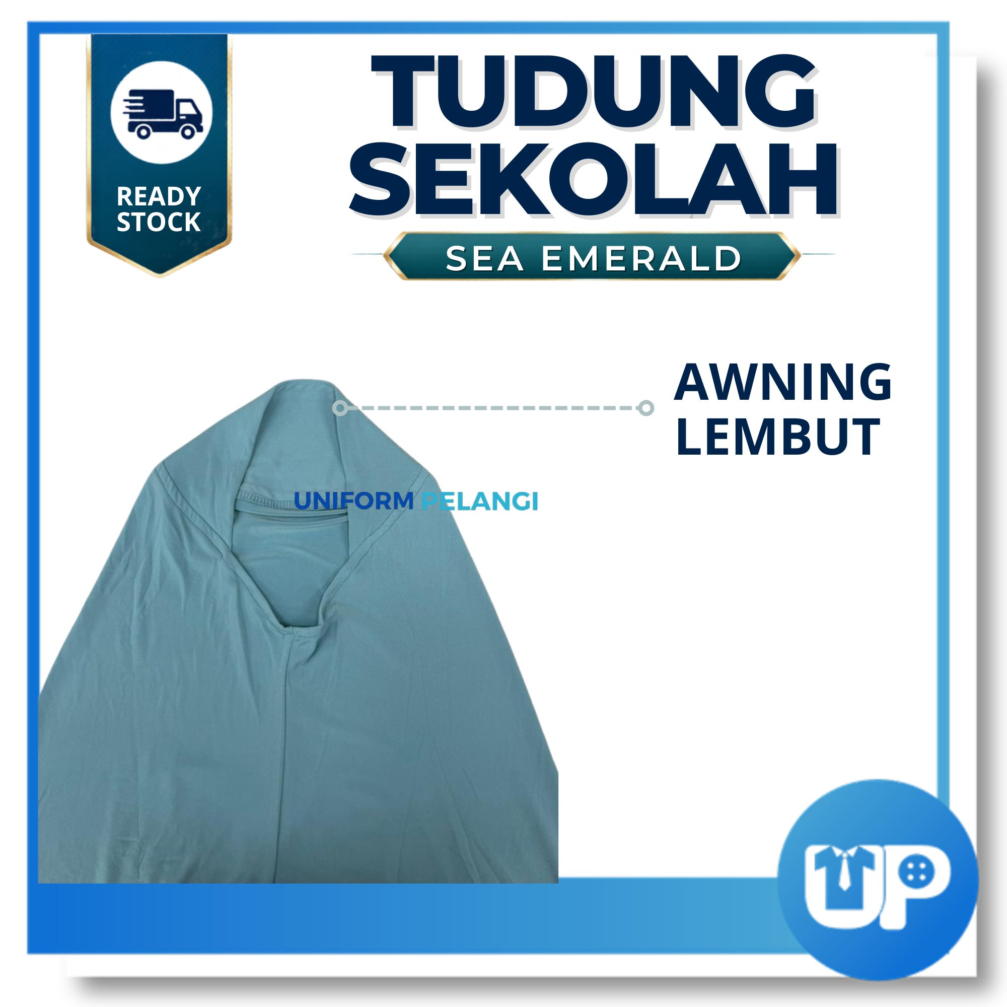 Tudung Sekolah Sea Emerald Awning Lembut Selapis Kain Lycra Hijab Awning Lycra Uniform Sekolah