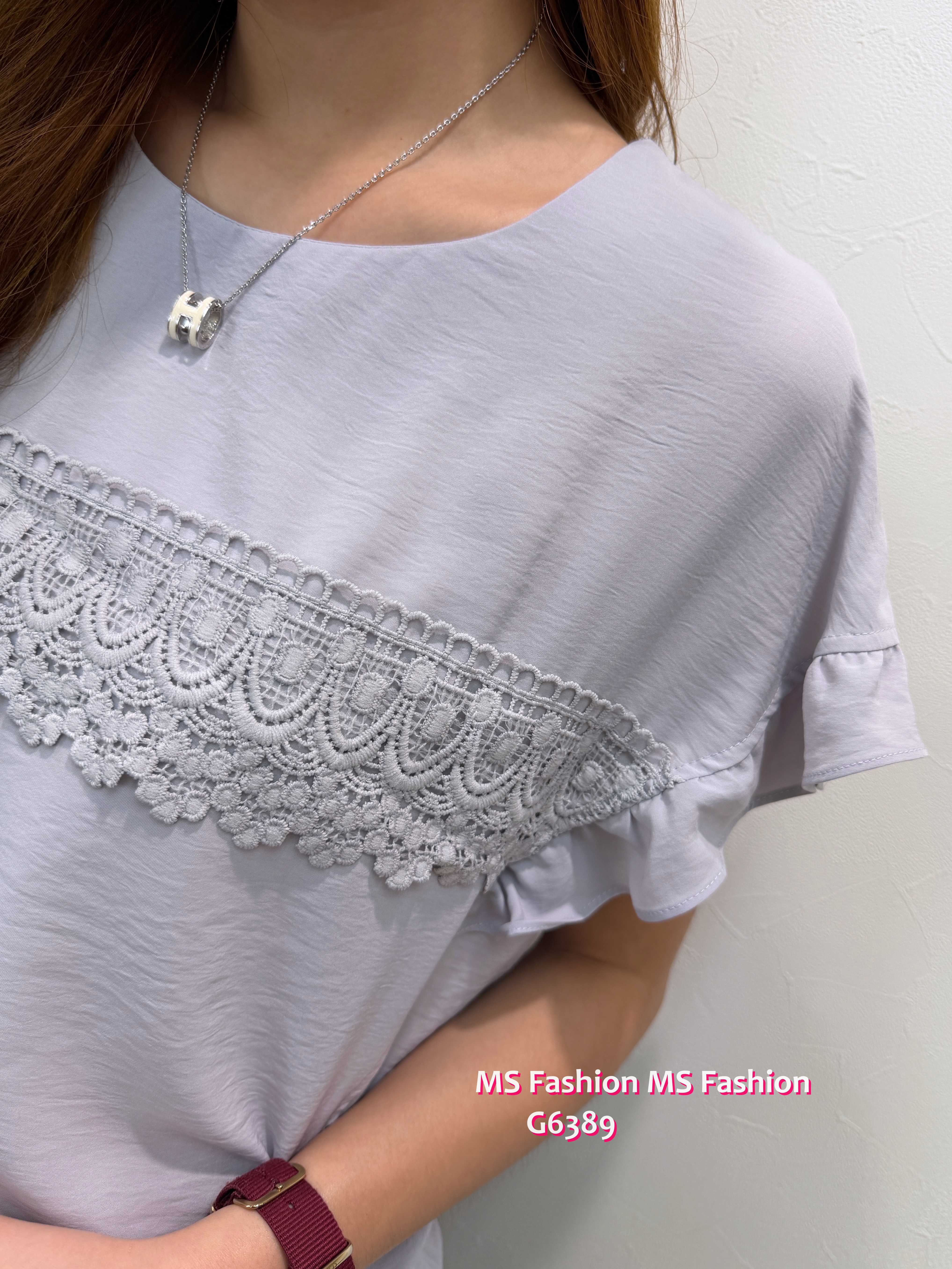 G6389 靚色通花ruffle袖top