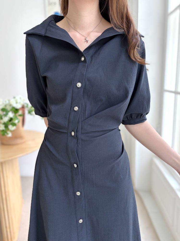 Lena Contoured Waist Dress (Navy)