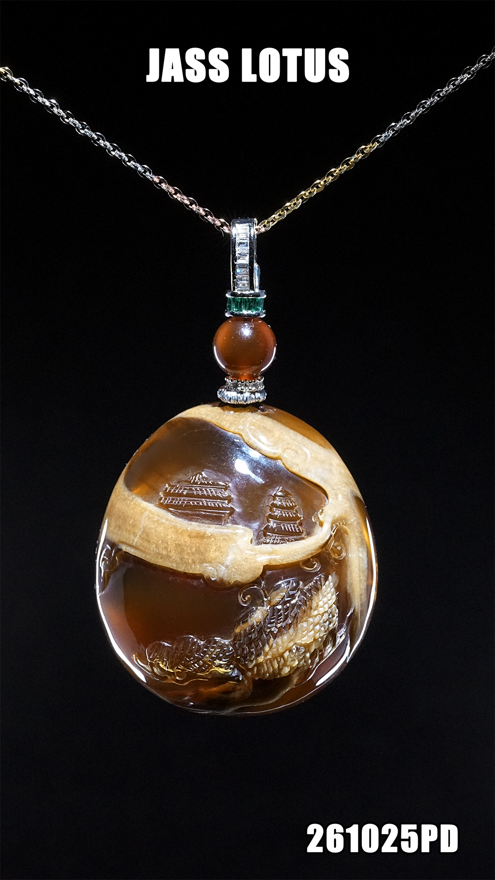 緬甸天然琥珀橘蜜溶洞珀山水牌吊墜