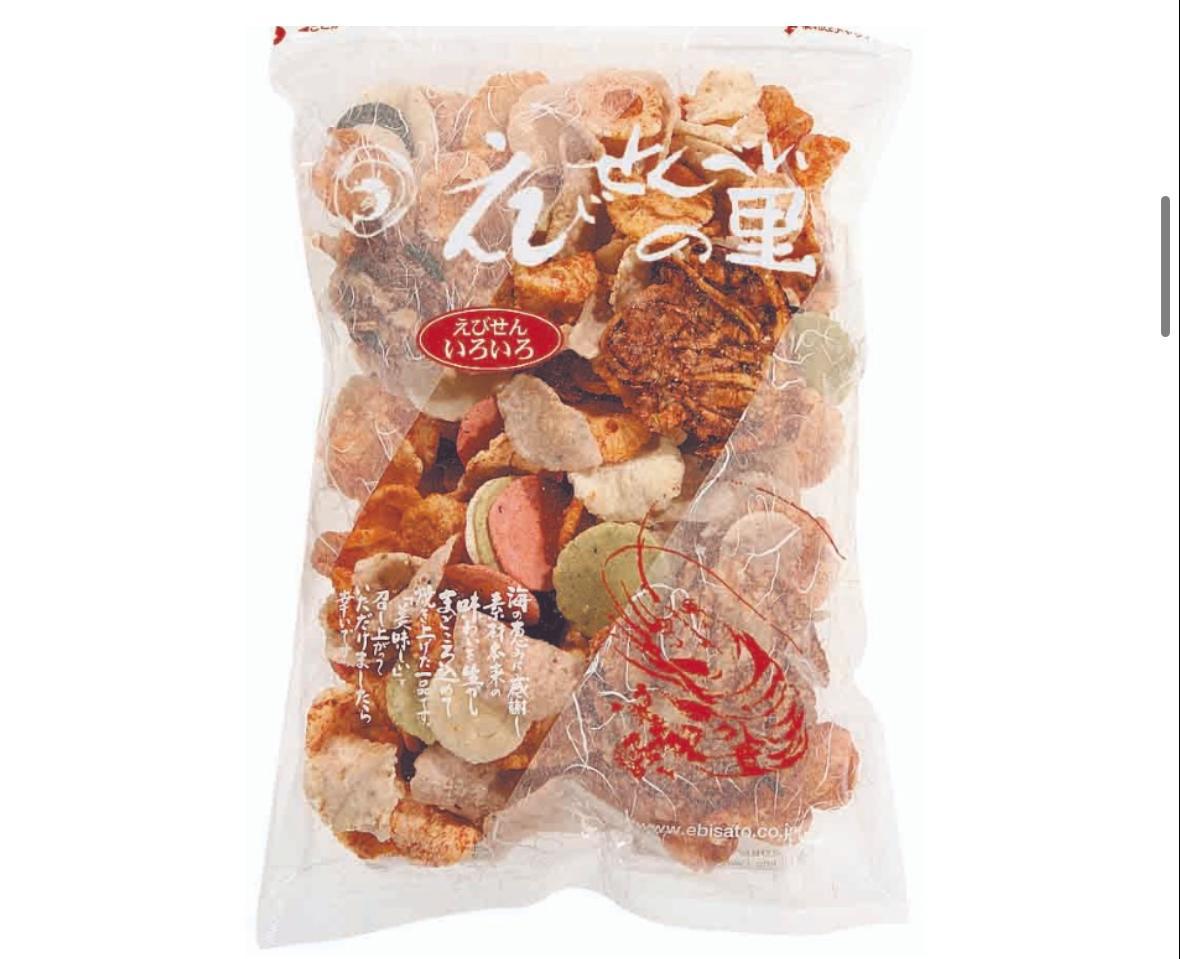 日本🇯🇵名產什錦蝦片，每日新鮮製造，不含防腐劑。每包內含10款不同口味的蝦餅，款式多又脆口，一吃就停不了口，適合一大班人一起分享。口味包括魷魚、芥末、蝦片、梅子、墨魚、芝麻等。