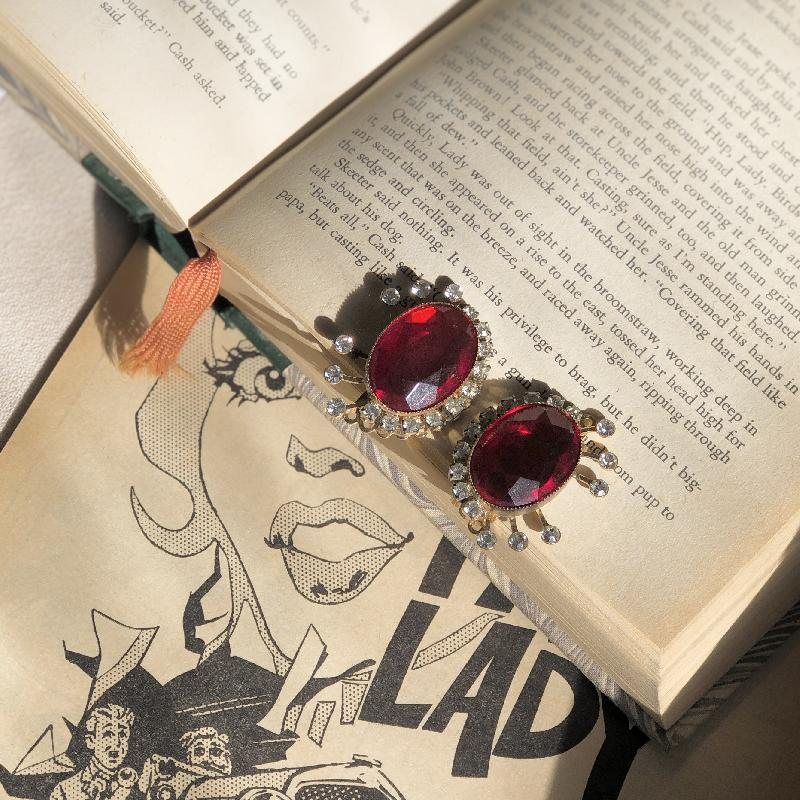1980s Canadian Designer KIEN Ruby Red Modernist Statement Clip Earrings(MT1326-2)