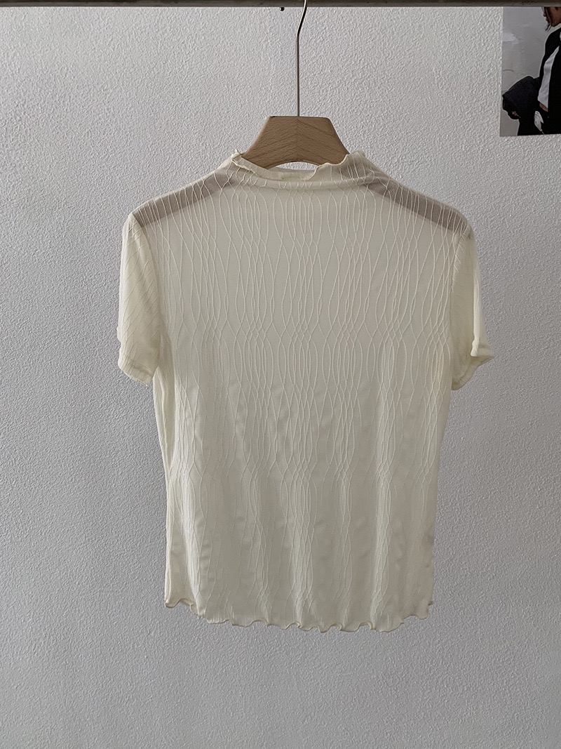 半高领微透性感纯欲风木耳边纯色上衣