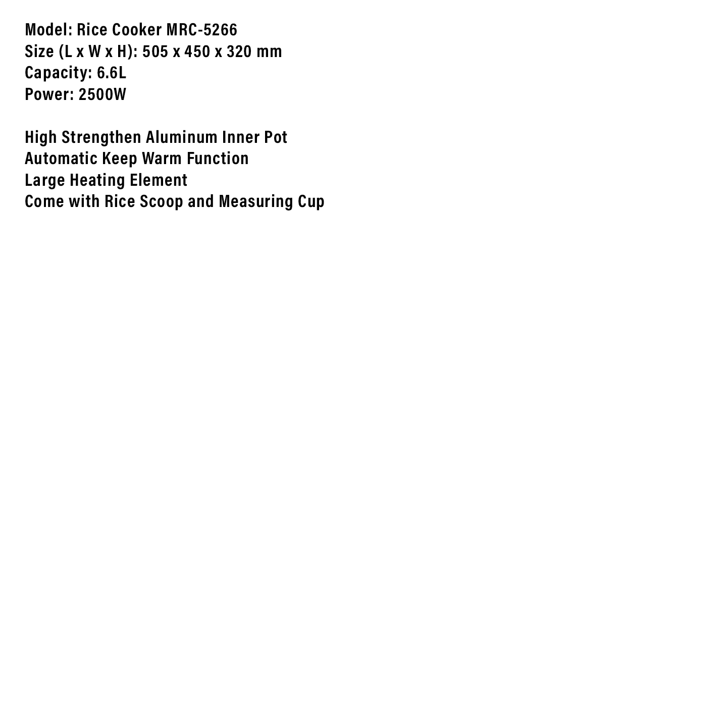 Milux 6.6L Commercial Rice Cooker (MRC-5266)