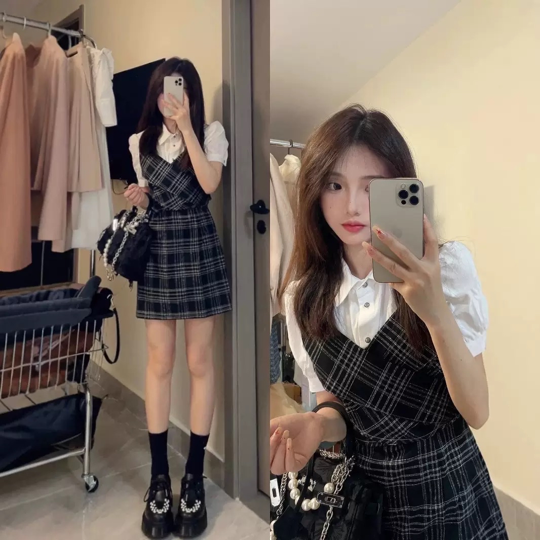 甜辣妹 学院风 格子连衣裙