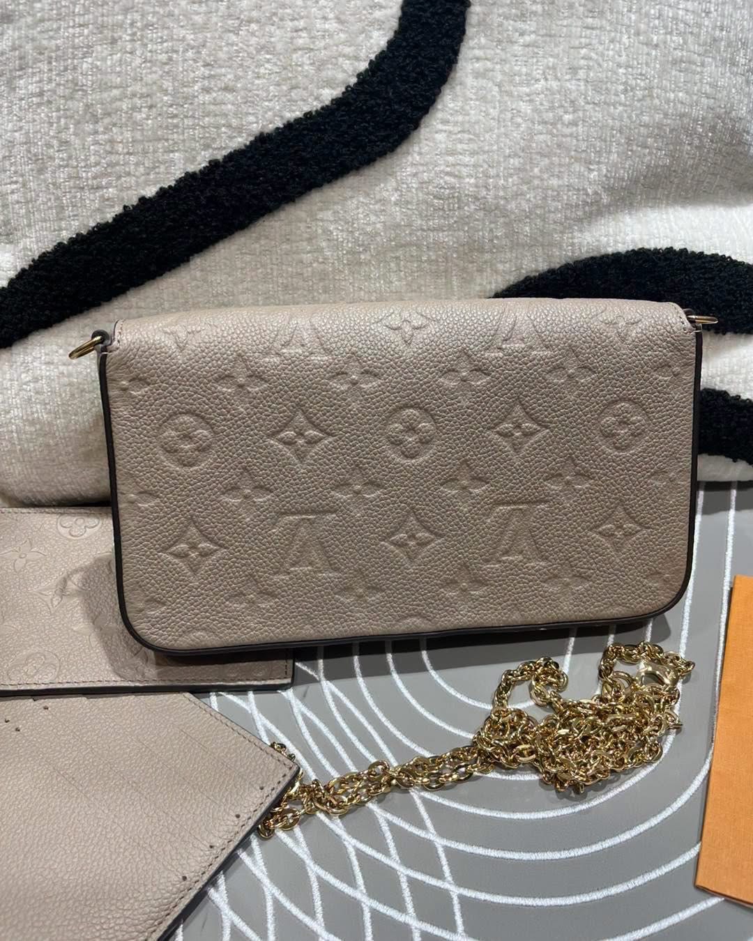 LV Felicie Pochette  三合一 M68697 米色牛皮壓紋斜背鏈條肩背包 100%Authentic,98%new ✅chain✅dust bag ✅box 