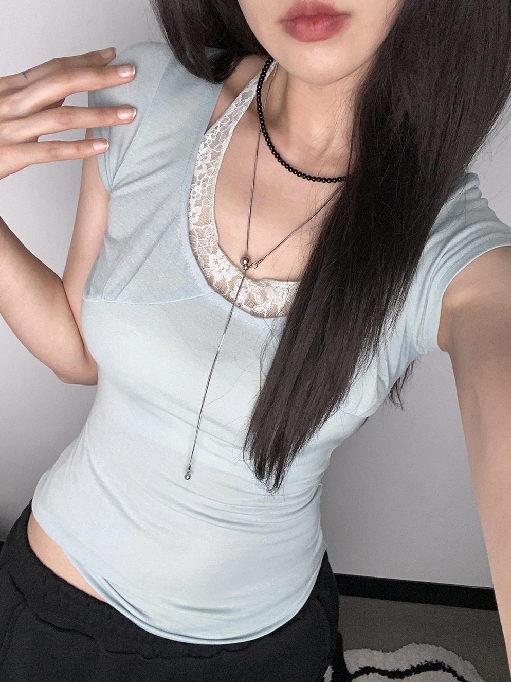 Lace-Trim Halter Layered Top