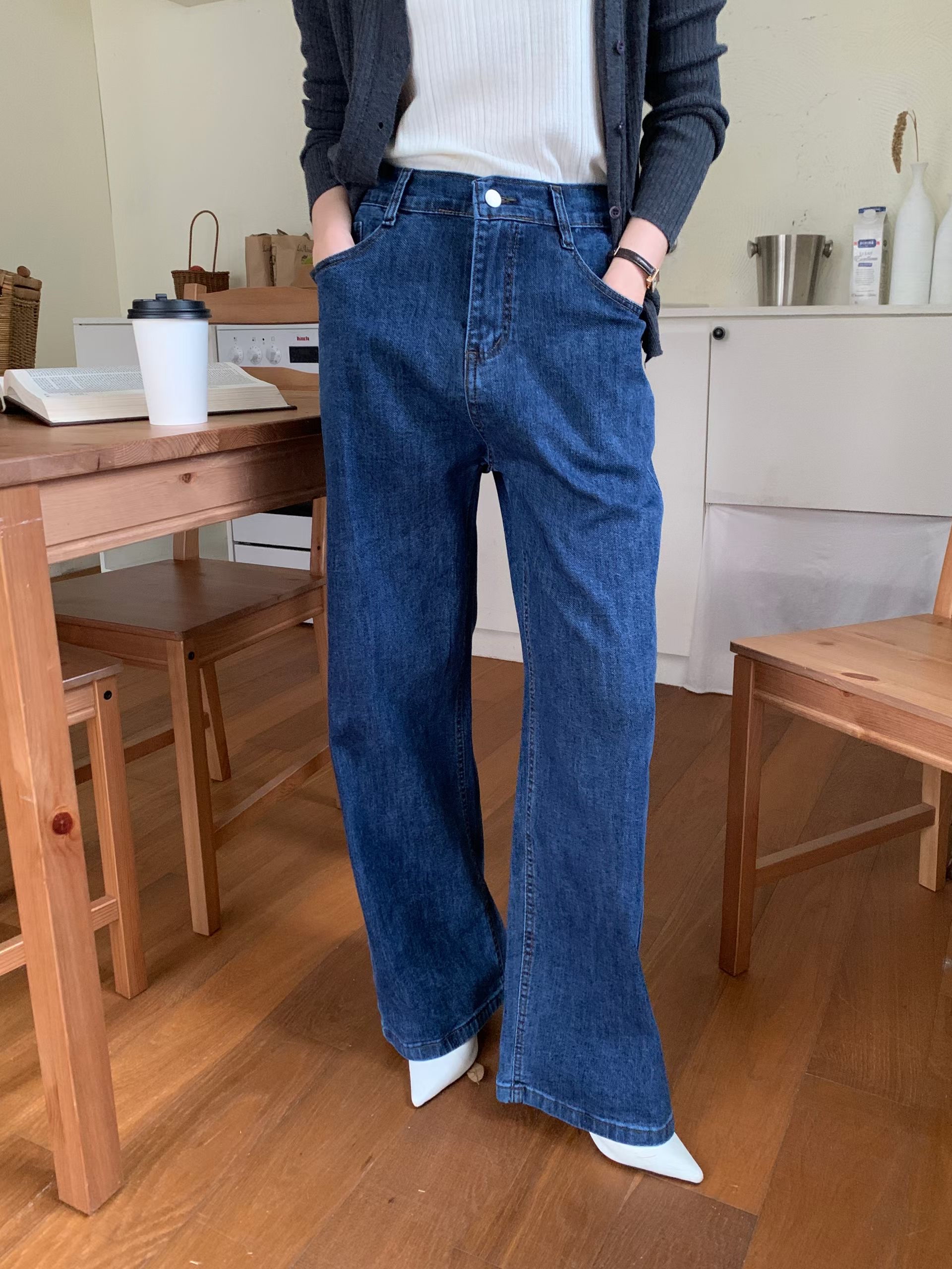 CT13 後橡筋腰牛仔直腳褲