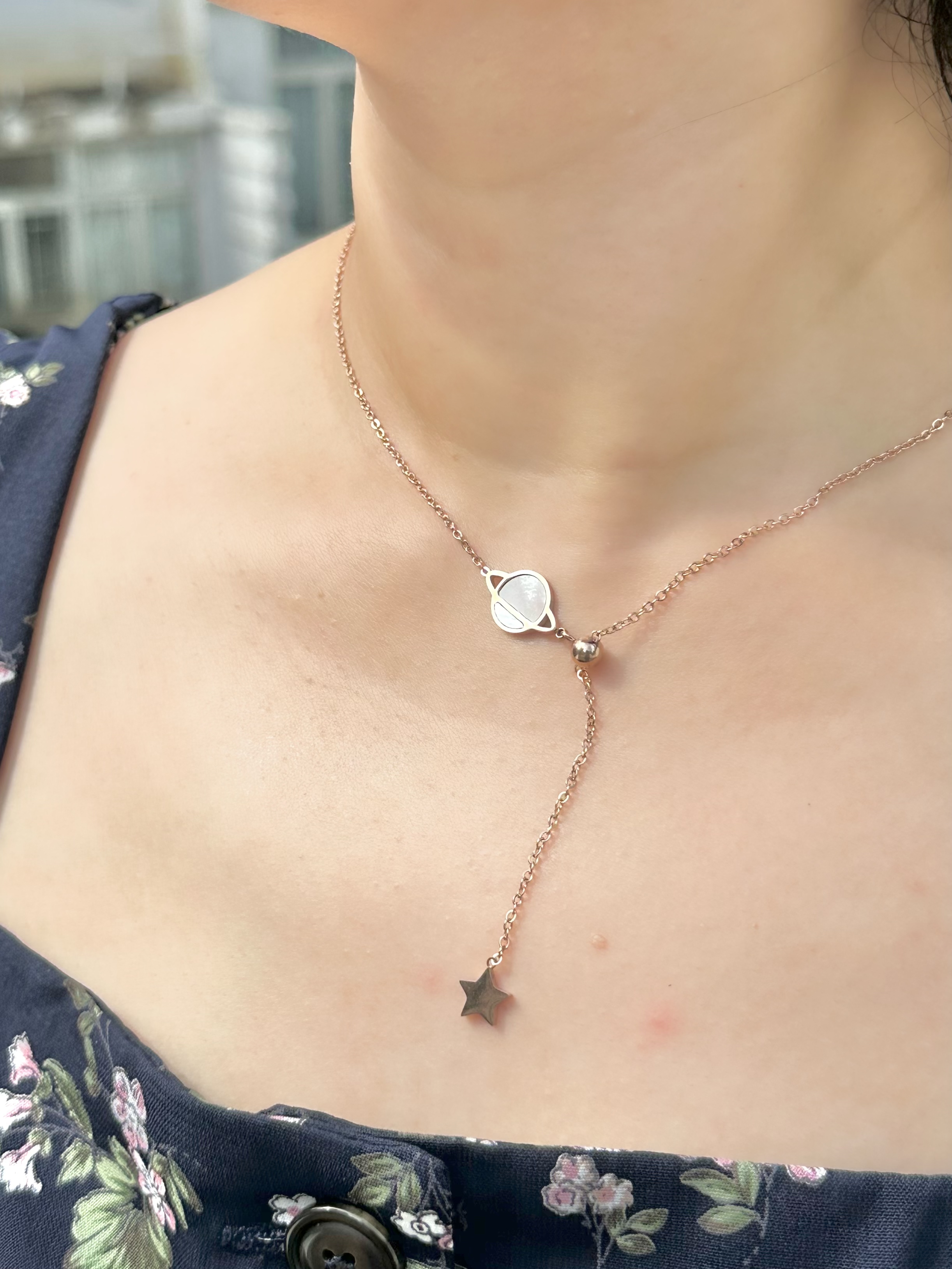 Rose gold planet stainless necklace