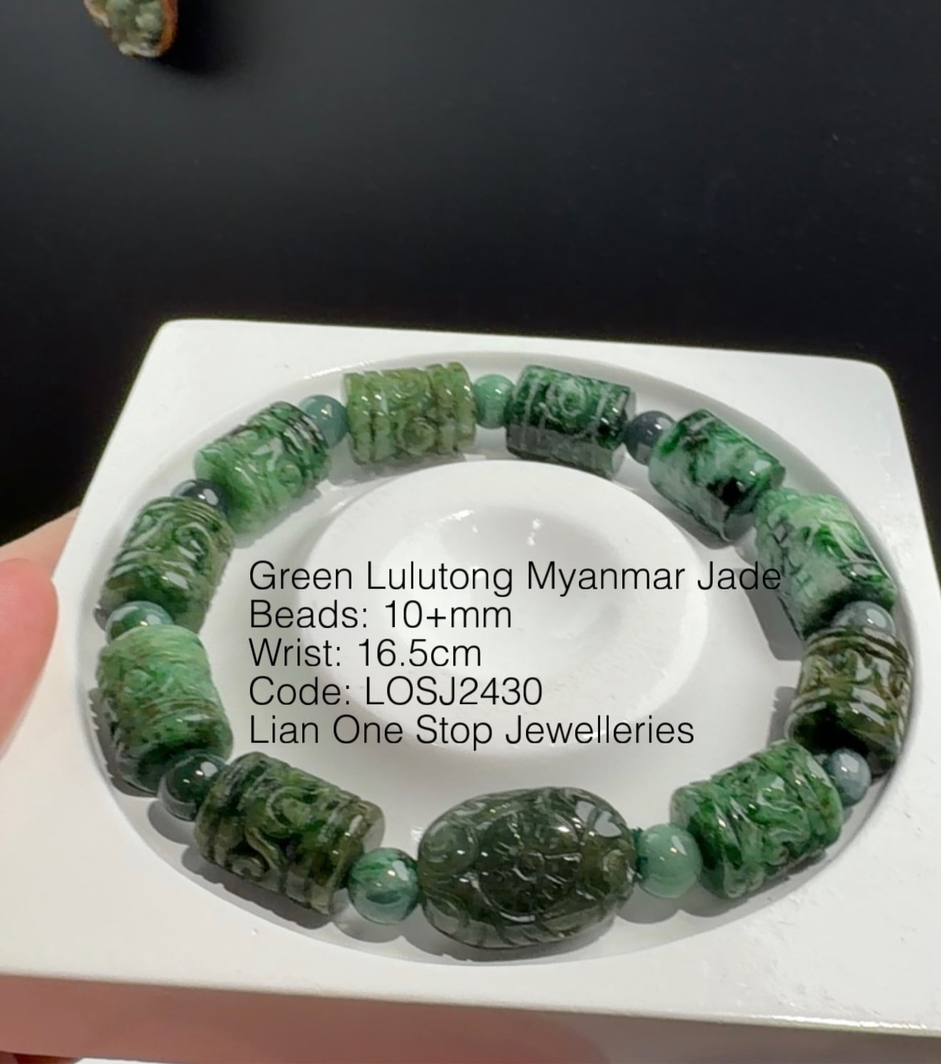 Code: LOSJ2430 Green Lulutong Myanmar Jade 10+mm