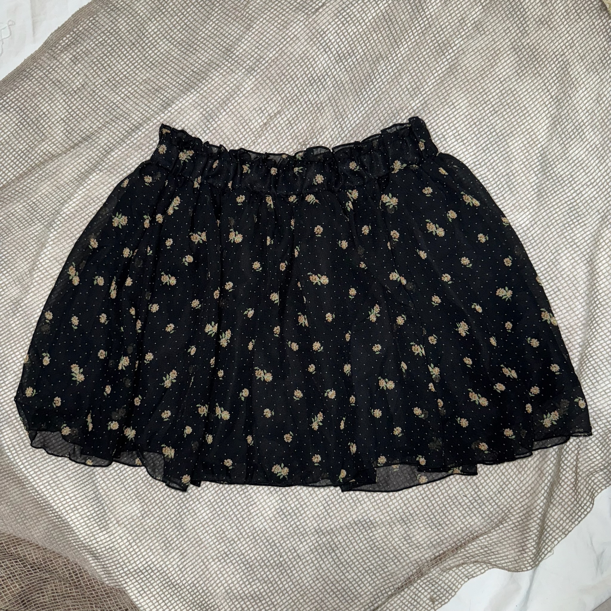 Black Ditsy Floral Mesh Mini Skirt